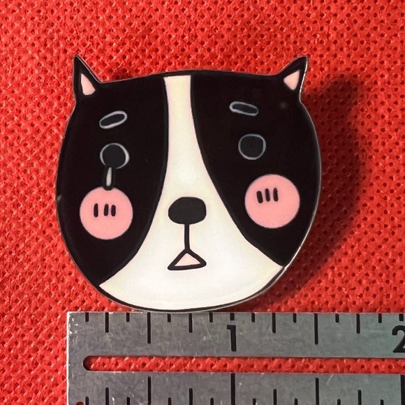 Black and White Dog with a Tear and Pink Cheeks Acrylic Pin Brooch Backpack Pin - Picture 2 of 4